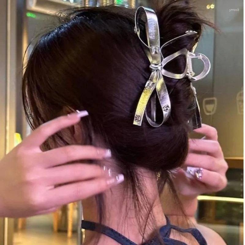 Hair Clips Summer Spicy Girl Silver Leather Bow Clip Sweet Cool Bang Hairpin Edge Fragmented