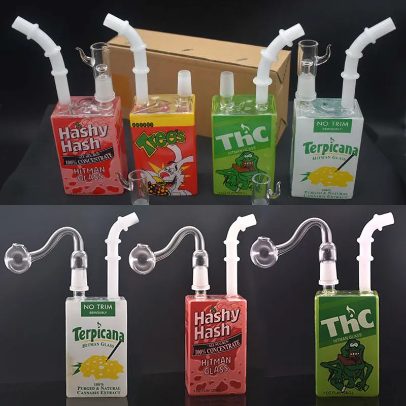 DHL Livre 14mm Joint Square Glass Beaker Bong Liquid Juice Box Hookah Rigs Caixa de Cereais Oil Dab Rig Bong Cachimbos com Glassoil Burner Pipe e Dome Nail