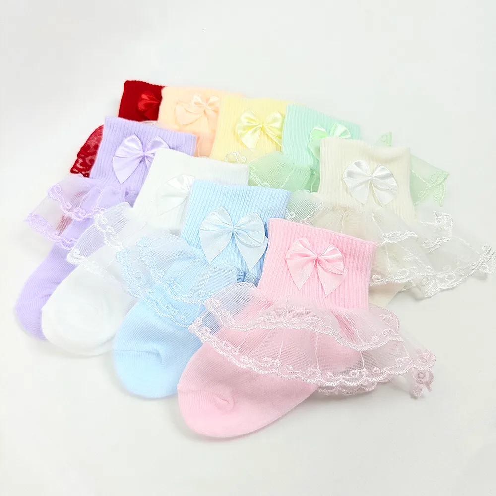 3pairs Kids Socks حديثي الولادة Socken Socken Lace Girls Coled Socks أقواس صغار القطن جورب لطيف جوارب زخرفة للأطفال