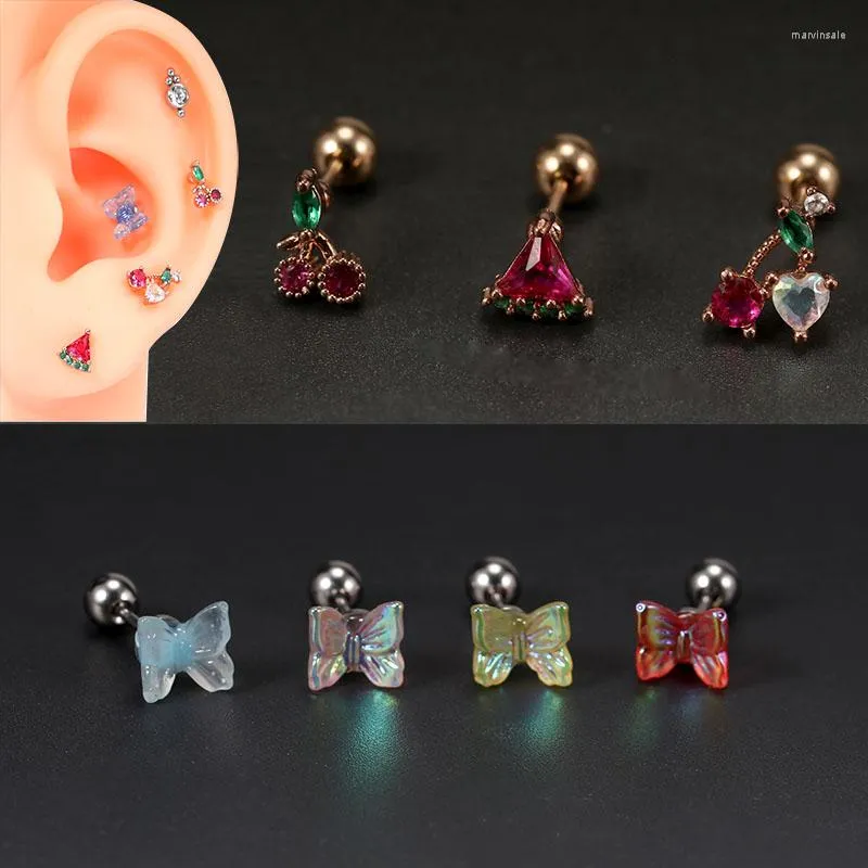 Stud Earrings 2PCS Ear Cartilage Tragus Brincos Butterfly Cherry 20G Body Piercing Jewelry Anti-allergic Women