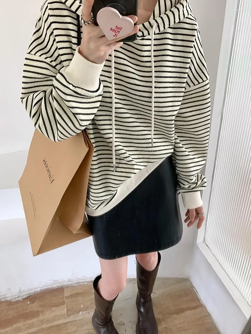 Kvinnors hoodies 2023 Autumn Loose Rands Hoodie Top Woman Drop Sleeve Draw String tunga avslappnade huvtröja överdirrar