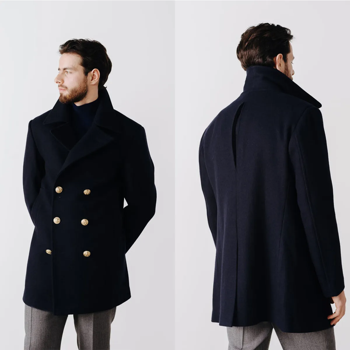 Trench coat masculino fino ajuste duplo breasted azul marinho jaqueta longa casual à prova de vento casaco de casamento smoking apenas uma peça