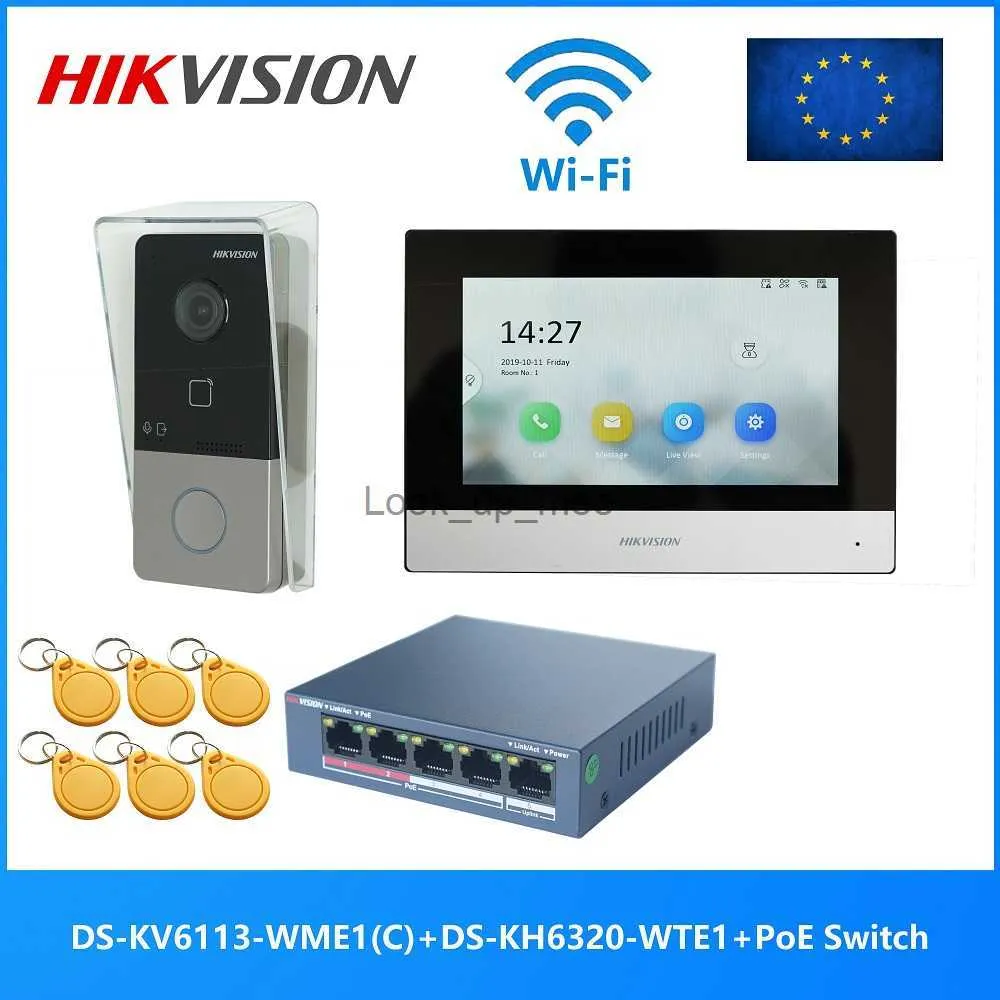 Дверные звонки HIKVISION DS-KIS603-P(C) Многоязычный комплект видеодомофона 802.3af POE включает DS-KV6113-WPE1(C) DS-KH6320-WTE1 PoE-переключатель HKD230918