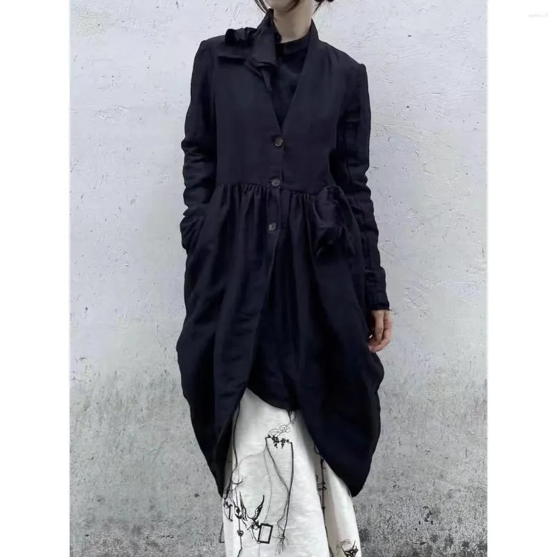 Women's Trench Coats 2023 Spring And Autumn Pure Linen Skirt Coat Mid-length Literary Windbreaker Women