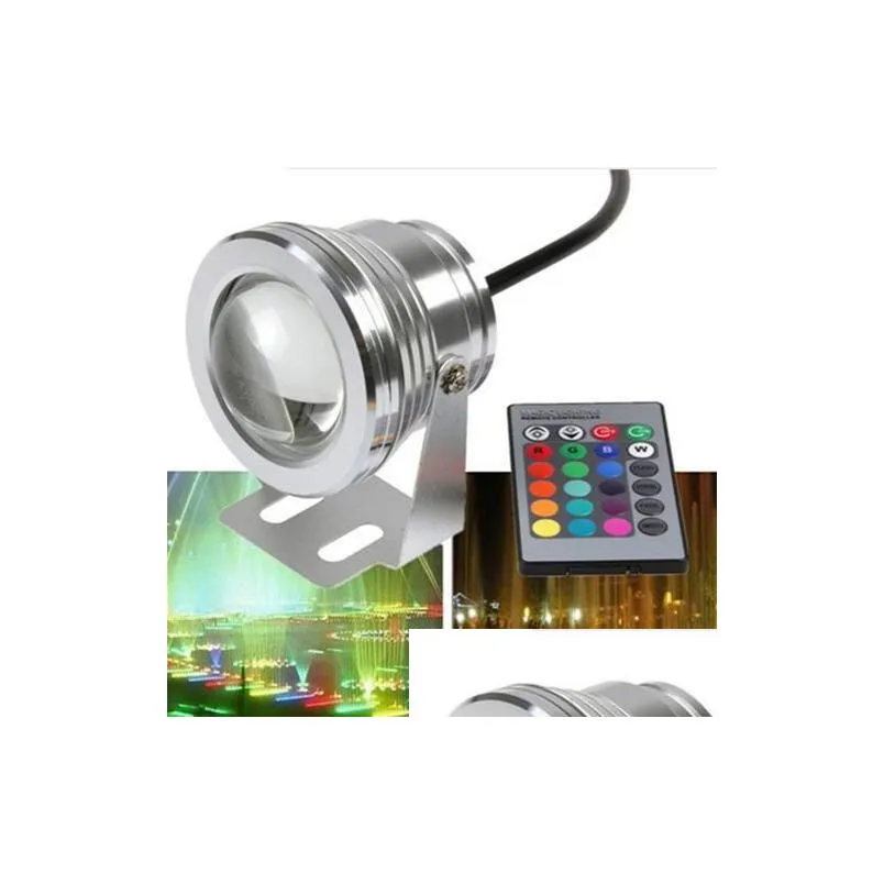 Подводные фонари Новый 10 Вт RGB светодиодный светильник Водонепроницаемый IP68 Фонтан Лампа для бассейна 16 смен цветов с 24-клавишным ИК-пультом дистанционного управления Доставка Dhsgy