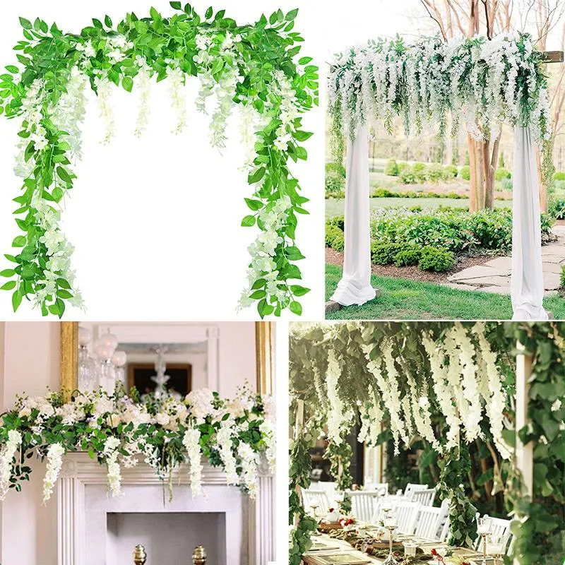 Decorative Flowers Ivy Fake Wisteria Silk Wedding Arch Decoration Artificial Plant Trailing Baby Shower Garden Home Decor Flower