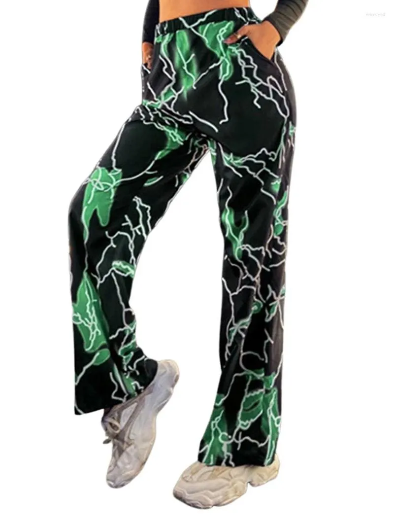 Pantaloni da donna Pantaloni a zampa d'elefante con stampa grafica da donna Pantaloni casual elasticizzati a vita alta con gamba svasata