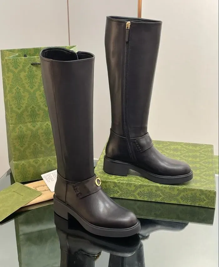 Les dernières bottes longues et courtes pour femmes, tige en cuir de vachette, doublure en peau de mouton, talon bas, bout rond, fermeture éclair latérale avec décoration de boucle en métal, taille 34-41