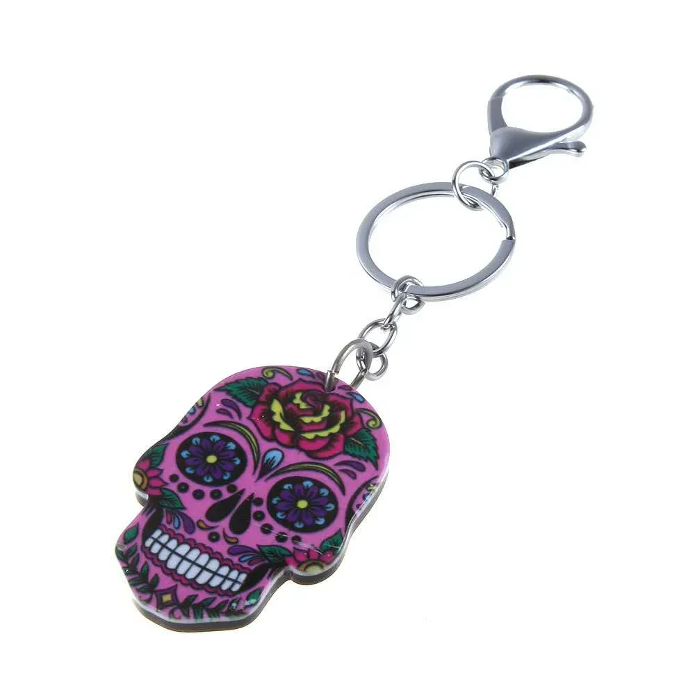 European and American jewelry acrylic skull keychain creative metal key pendant wholesale