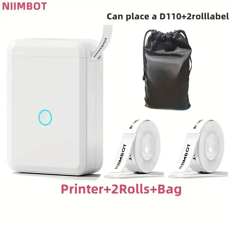 (Com 2 rolos de etiquetas) Impressora de adesivos NIIMBOT Label Maker D110, tecnologia sem fio Impressora de etiquetas térmicas recarregável USB para organização doméstica de escritório escolar