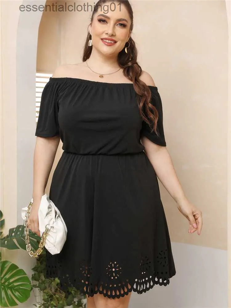 Basic Casual Dresses Spring Dresses for Women 2022 Plus Size Black Midi Dress Elegant Slash Neck Solid Casual Dresses Ladies Largest 4XL 3XL XXL L L230918