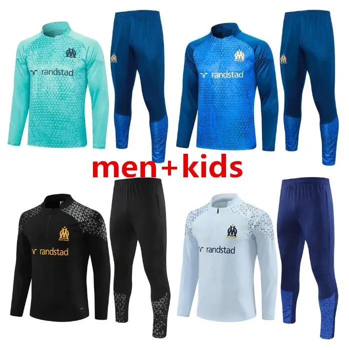 2023 2024 Marseille Trascksuit de football pour adultes et enfants 23 24 OM MILIK PAYET Costume d'entraînement de football pour hommes Olympique de Marseille Survetement Maillot Foot