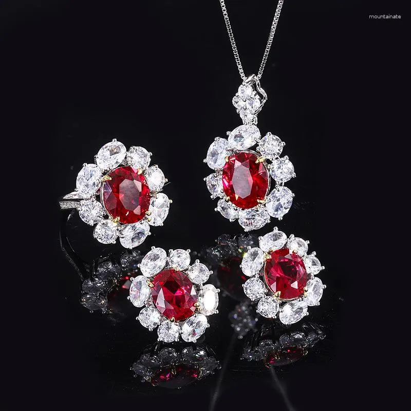 Collana Orecchini Set S925 Gioielli in argento per tutto il corpo Anello da donna con zaffiro a forma di Dan Ciondolo per unghie Pietra principale in tre pezzi