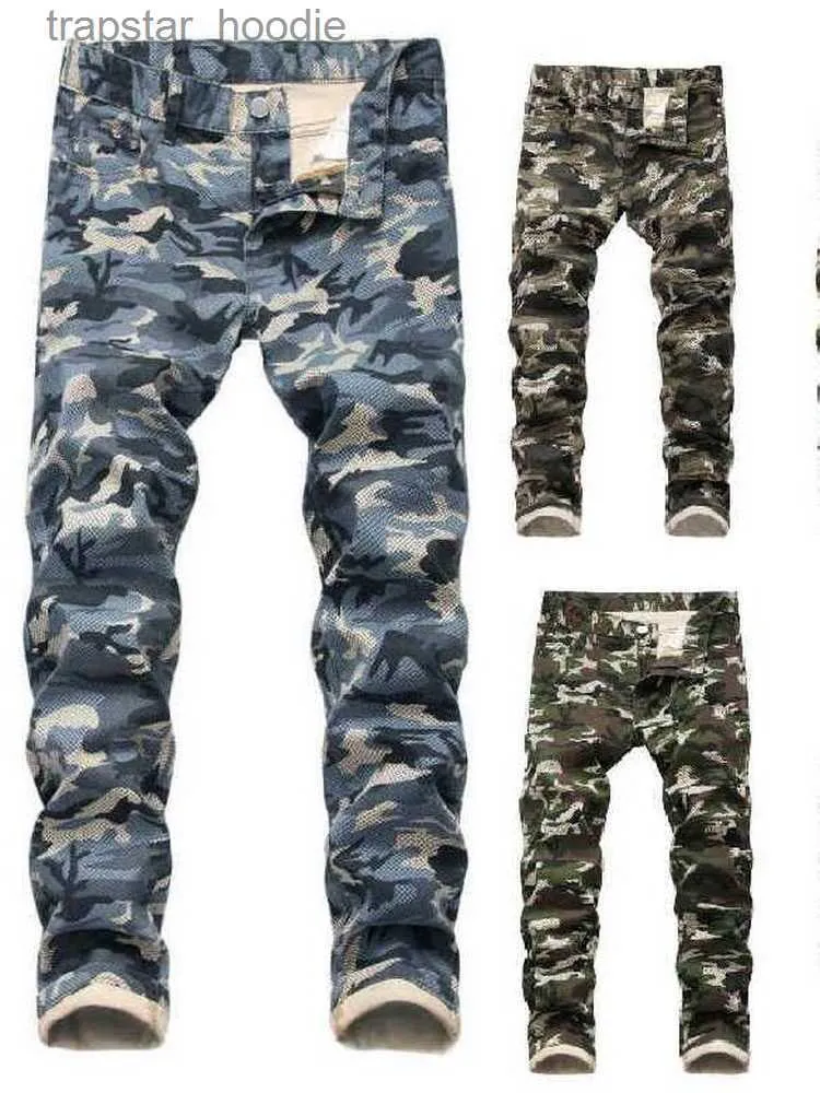 Mäns jeans män kamouflage tryck jeans rak denim byxor smala män jeans smal passande stretch camo denim byxor x0621 l230918