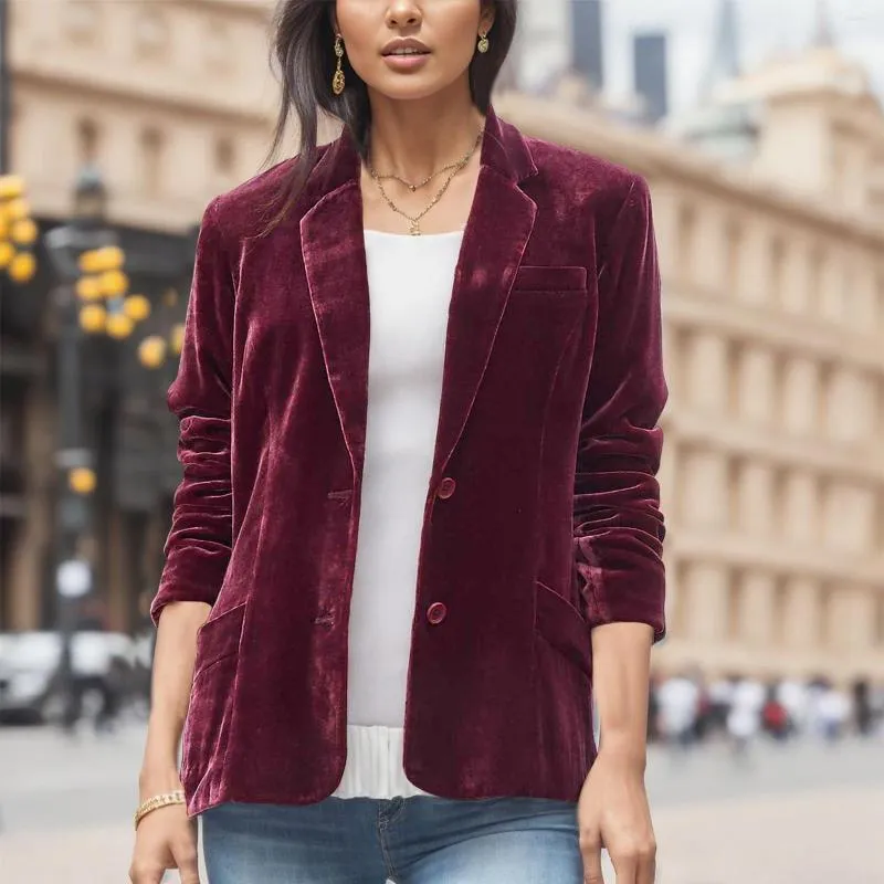 Blazer de terciopelo para mujer Manga larga Chaqueta de traje formal  Chaqueta casual de un botón Chaquetas Tops