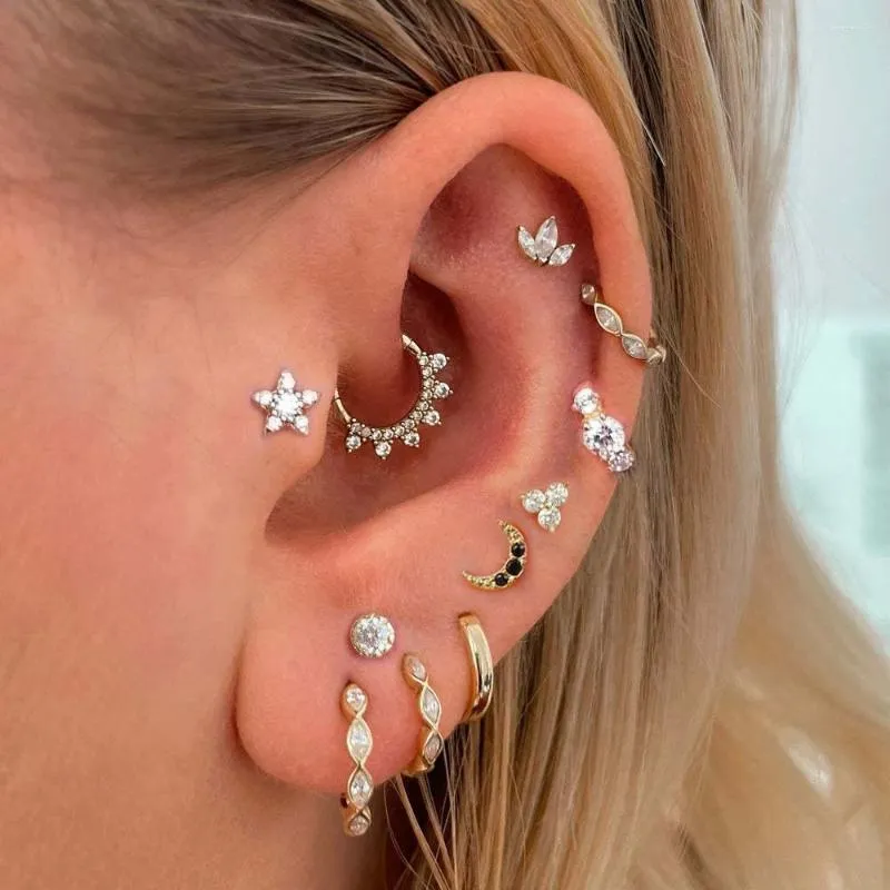 Hoop örhängen 2st rostfritt stål örhänge för kvinnor män zirkon cz brosk daith conch tragus rook lobe öron ring piercing smycken