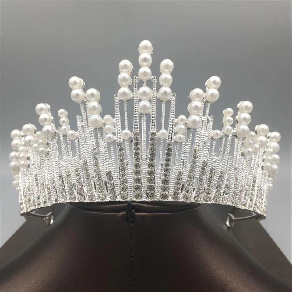 Prinzessin Perlen Hochzeit Braut Tiara Strass Kopfstücke Kristall Braut Stirnbänder Haarschmuck Abend Party Braut Kleider332l