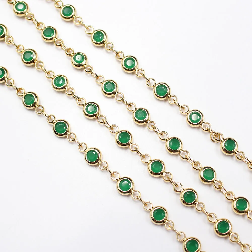 Eyeglasses chains APDGG 1 Meter Bezel Set 4mm Green CZ Yellow Gold Plated Copper Fashion Chain Paperclip Neck Chain Pearl Jewelry Making DIY 230918