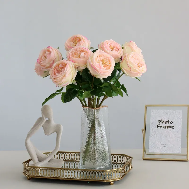 6 Stück feuchtigkeitsspendende Austin Rose realistische Real Touch Fake Rose Blumendekoration Hochzeit Biral Bouquet Party Home Wohnzimmer Flore