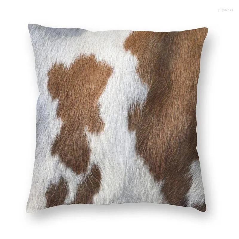 Pillow Cowhide In Brown And White Cover Sofa Home Decorative Tan Leather Texture Square Throw Case 40x40cm