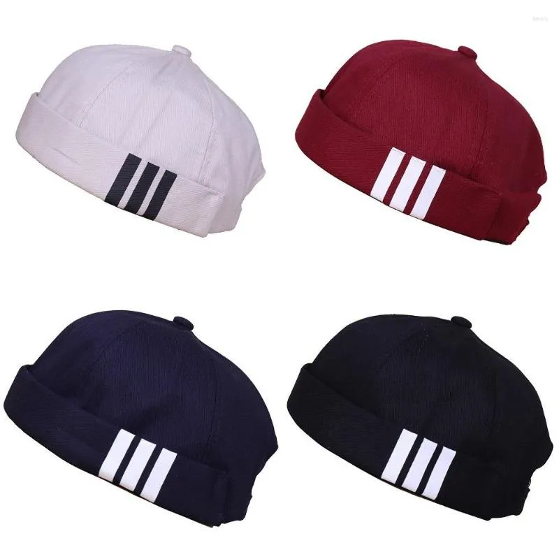 Bérets Kpop Stripe Skullcap Docker Cap pour hommes unisexe marin chapeaux femmes seau casquettes sans bride Hip Hop réglable propriétaire chapeau