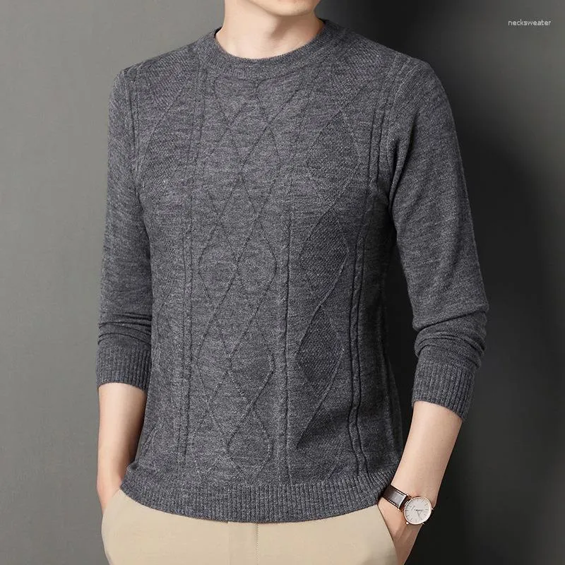 Erkek Sweaters 2023 Sonbahar ve Kış Katı Kazak Yarım Boyun Külot Örme Elmas Damalı Günlük Elastik