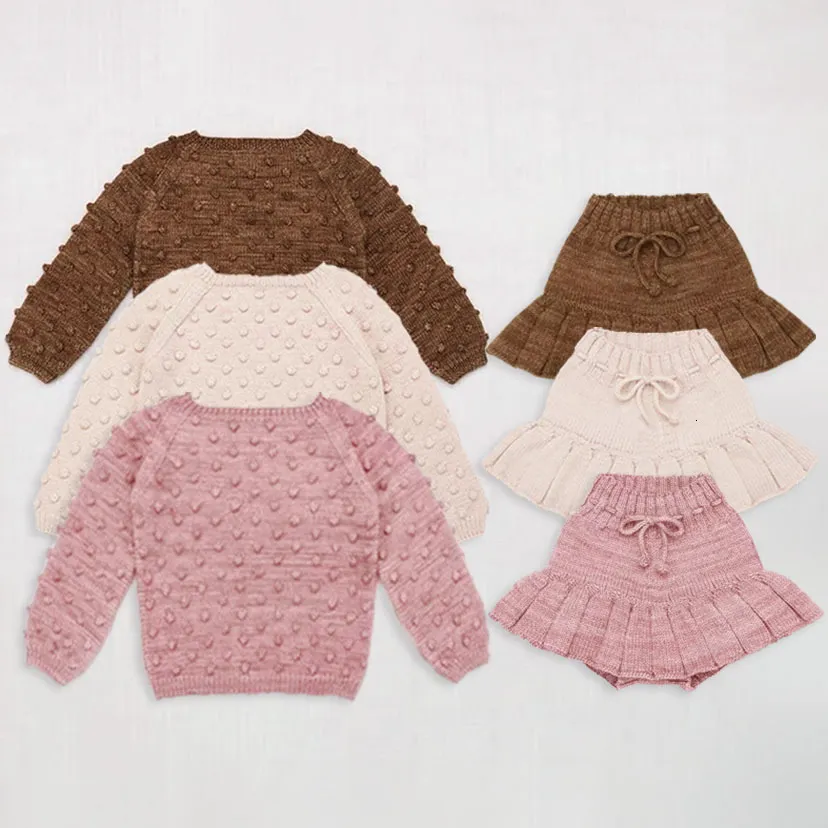 Rompers Toddler Girl Sweaters Popcorn Knit Pullover Tröja Casual Girls Solid Color Knitwear For Baby Clothes 230918