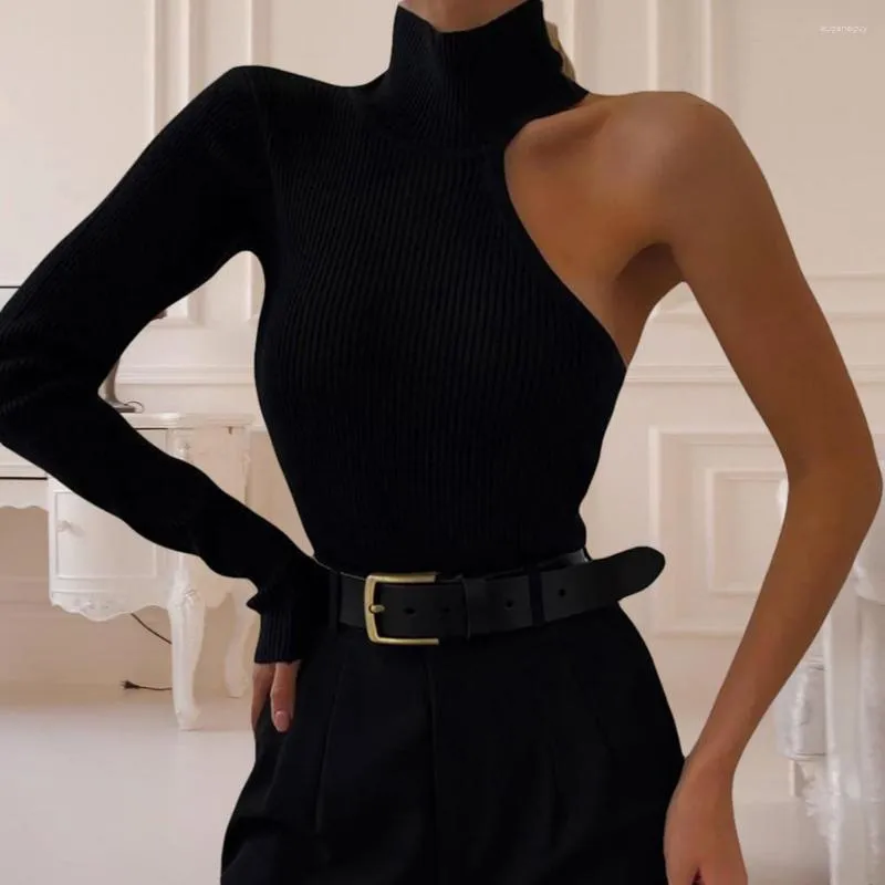 Women's One-Shoulder Bodysuit Top Soft Knit Turtleneck Blouse, Stylish  Elastic Skinny Fit, Warm Comfortable