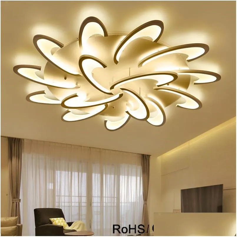 Plafoniere Lampadario moderno a Led per soggiorno Camera da letto Sala da pranzo Studio Bianco / Nero Ac85-265V Lampadari Apparecchi di consegna a goccia Lig Dh4By