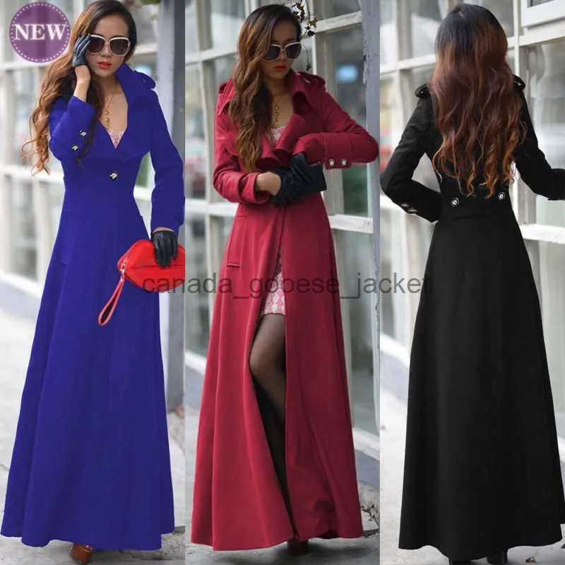 Women's Wool Blends New Women's Woolen Cloth Jacket 2023 Spring and Autumn Fashion One Button Women's Extended Coat Slim Skirt Elegant Trench CoatL230918