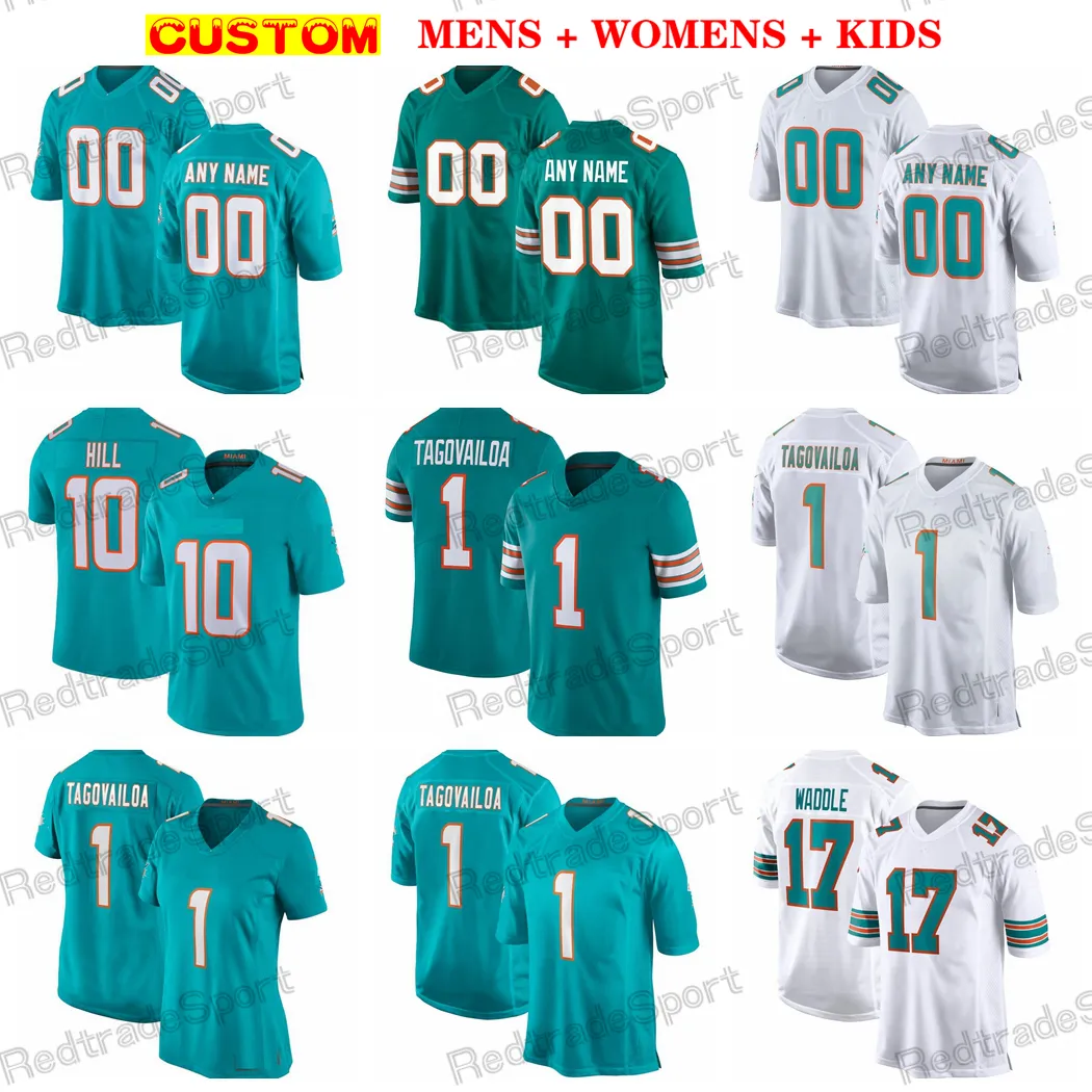 Maillots de football pour hommes et femmes, Chubb Tua Tagovailoa Waddle Tyreek Hill Howard Jevon Holland Wilkins Ramsey Jaelan Phillips Mostert Baker Dan Marino Zach Thomas