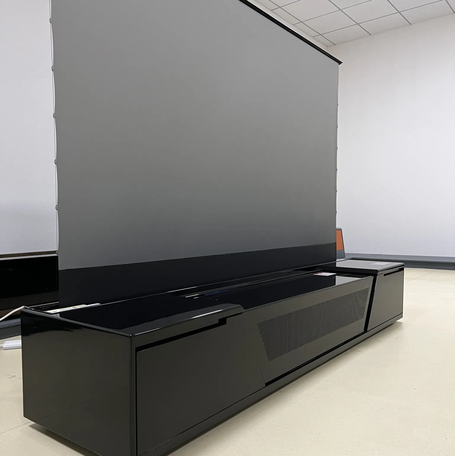 ALR Motorized floor rising projection screen 4K/8K UST laser projector integrated cabinet for 3D Home Cinema