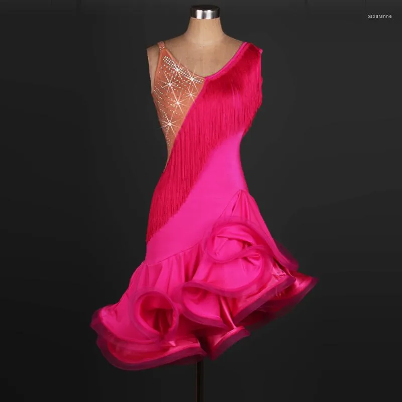 Сценическая одежда 2023, женское платье для латинских танцев, синее, красное, с кисточками, аксессуары, чача, румба, самба, танго, фламенко