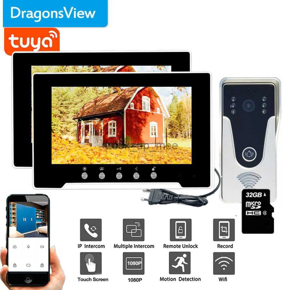Dzwonki do drzwi Dragonsview 7 -calowy Wi -Fi wideo Intercom bezprzewodowy telefon wideo z blokadą Tuya Smart RFID Drzwi aparat zdalny ruch HKD230918