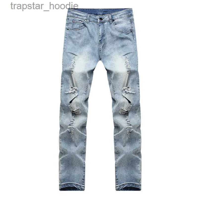 Mäns jeans rippade jeans män 2020 förstöra hål herrar cyklist jeans casual smal fit mens denim pants novel streetwear l230918