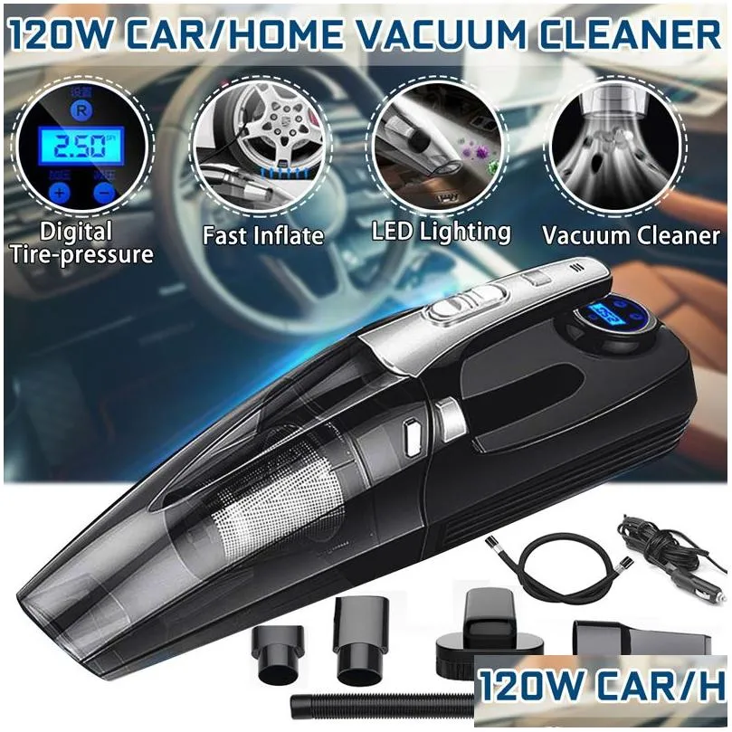 Car Vacuum Cleaner 4 In 1 Handheld With Digital Tire Inflator Pump Pressure Gauge Led Light For Home Drop Delivery Automobiles Motorcy Dhicn