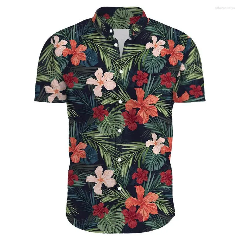 Chemises décontractées pour hommes Fleur hawaïenne Hommes Imprimer à manches courtes pour les vêtements de mode coréenne Costumes surdimensionnés Tops Vente Floral