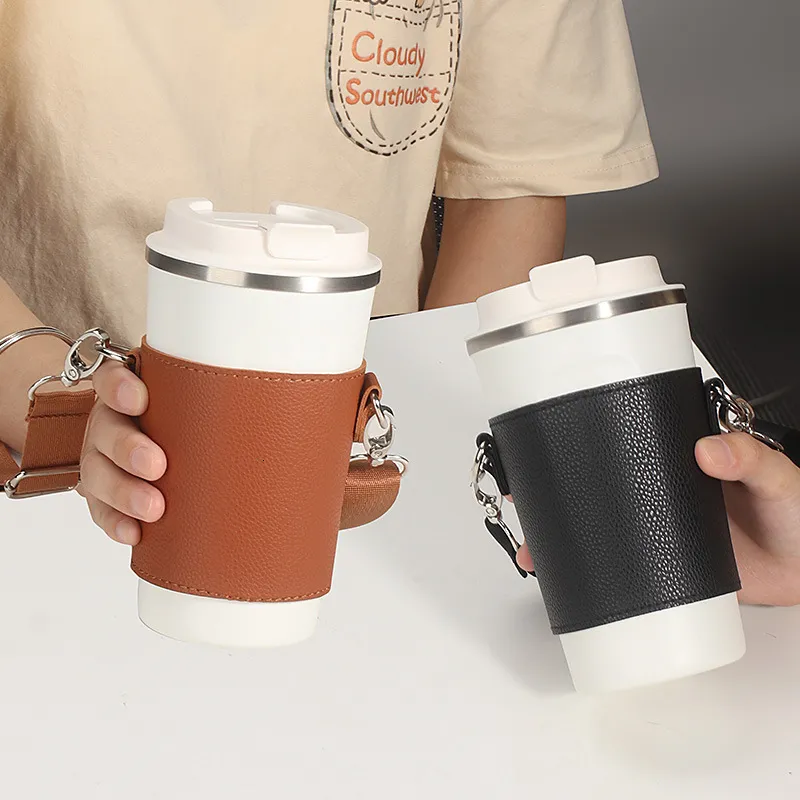 Portable Cup with Holder: Premium Leather Beverage Cup