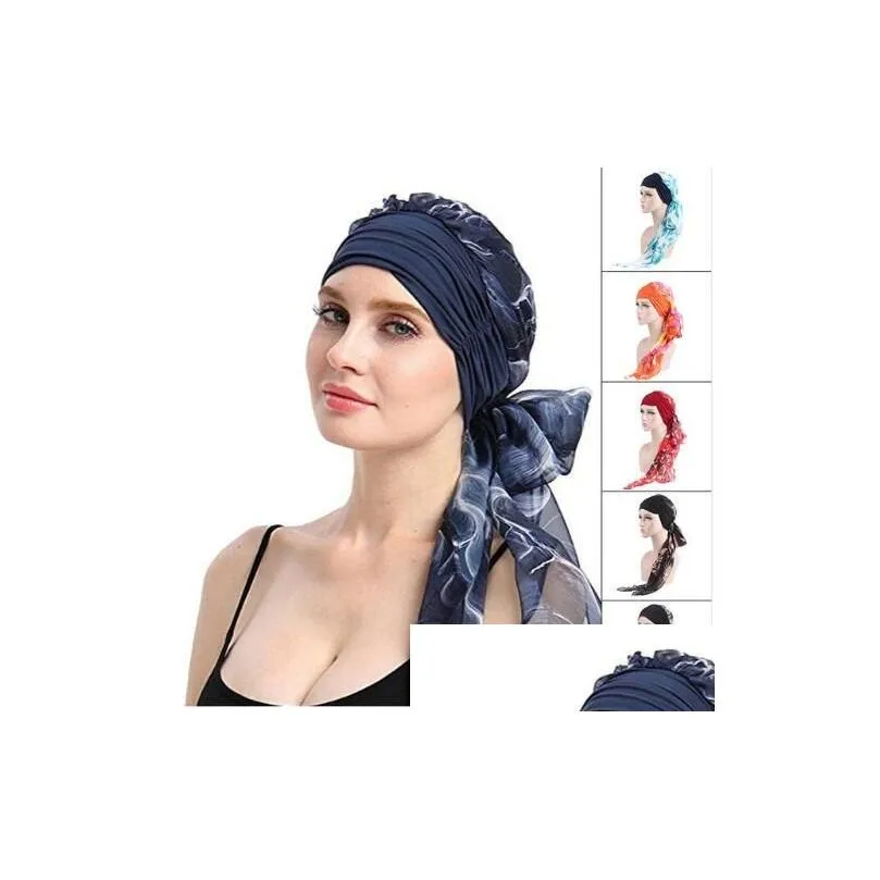 Mützen Hüte Mode Frauen Muslim Stretch Turban Chemo Hut Kopfbedeckung Langes Kopftuch Headwraps Krebs Bandanas Haarschmuck 6 Farben D Dhoax