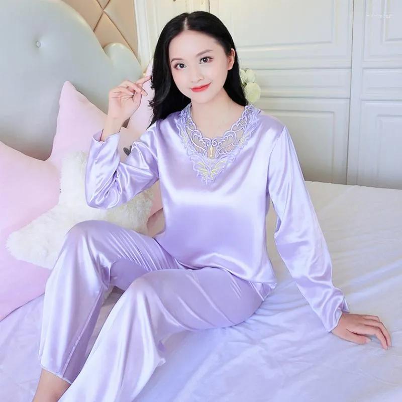 Pigiama di seta da notte da donna Set manica lunga sottile sexy coreano sciolto abbigliamento per la casa femminile primavera estate 2 pezzi