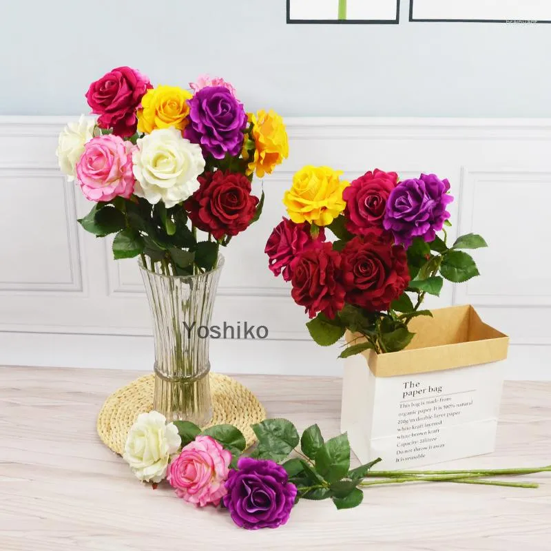 Decoratieve bloemen in grote 5 stuks lange rode roos kunstmatig voor Kerstmis herfst bruiloft decoratie Flores Artificiales DIY krans benodigdheden