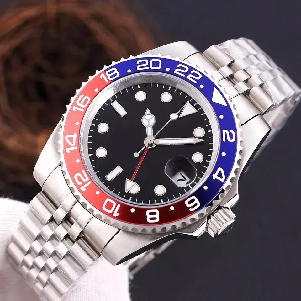 Luxury Brand Top Quality Men Watch Automatic AAA GMT Mechanical Watch Glass Luxury Watches gratis frakt 316L Rostfritt stål