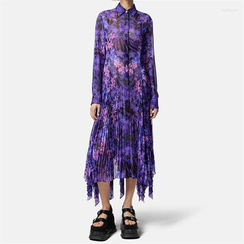 Casual Dresses Elegant Party For Women 2023 Summer In Korean Fashion Printed Pleated Shirt Skirt Half Perspective Long