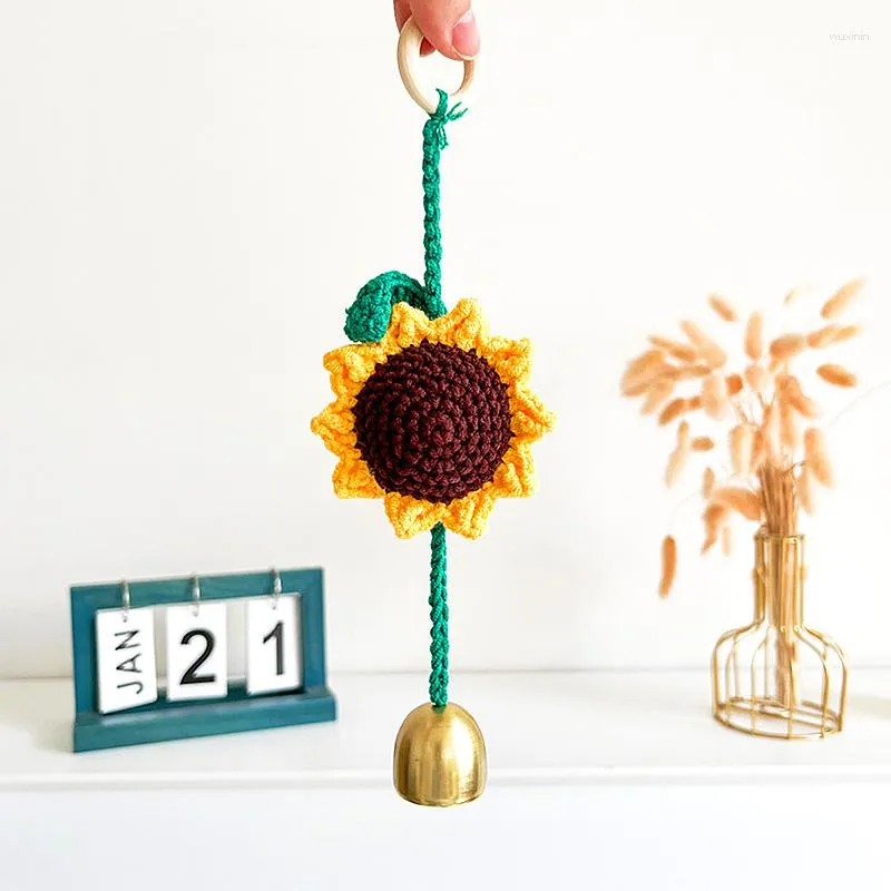 Flores decorativas crochê girassol chaveiro mão-malha chaveiro saco encantos pingente decoração do carro acessórios
