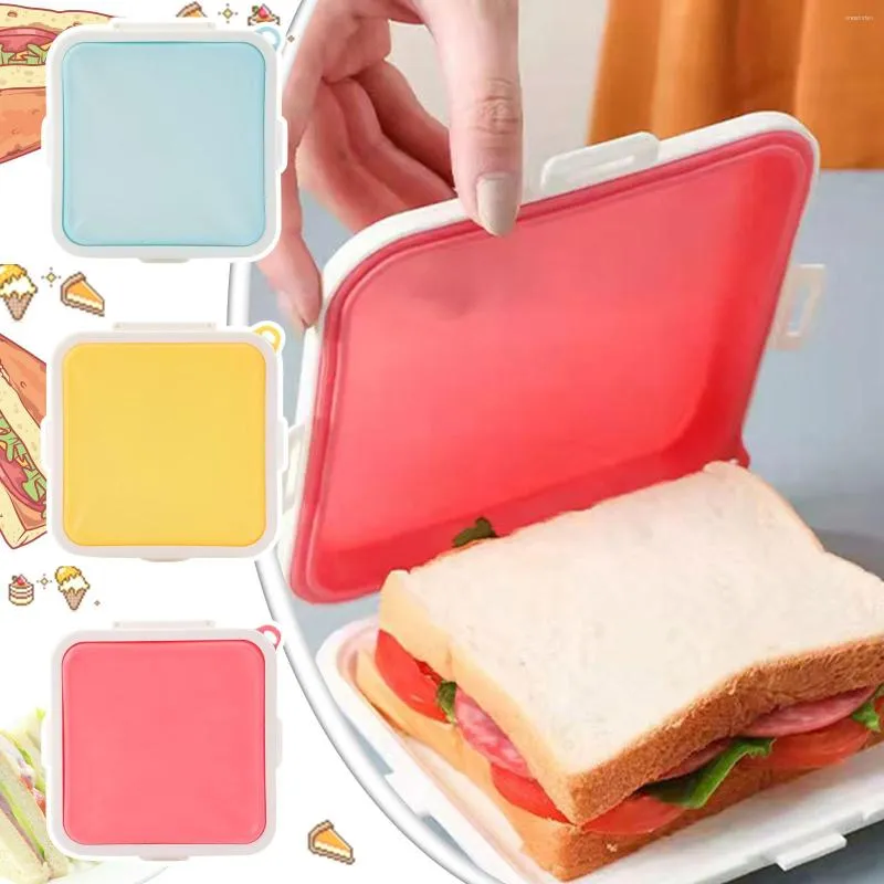 Servies Draagbare Siliconen Magnetron Sandwich Opbergdoos Tuppers Bento School Ontbijt Lunchboxen Herbruikbare Toast Container Case