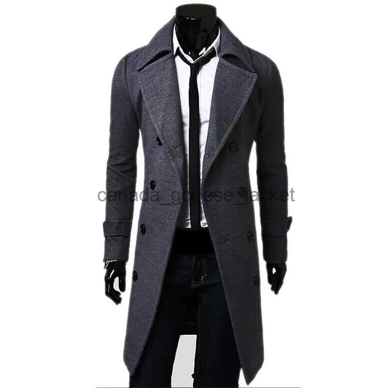 Women's Wool Blends Mens Double Breasted Trench Coat Wool Blend High Quality Brand Fashion Casual Slim Fit Solid Color Mens Clothing Coat JacketL230918