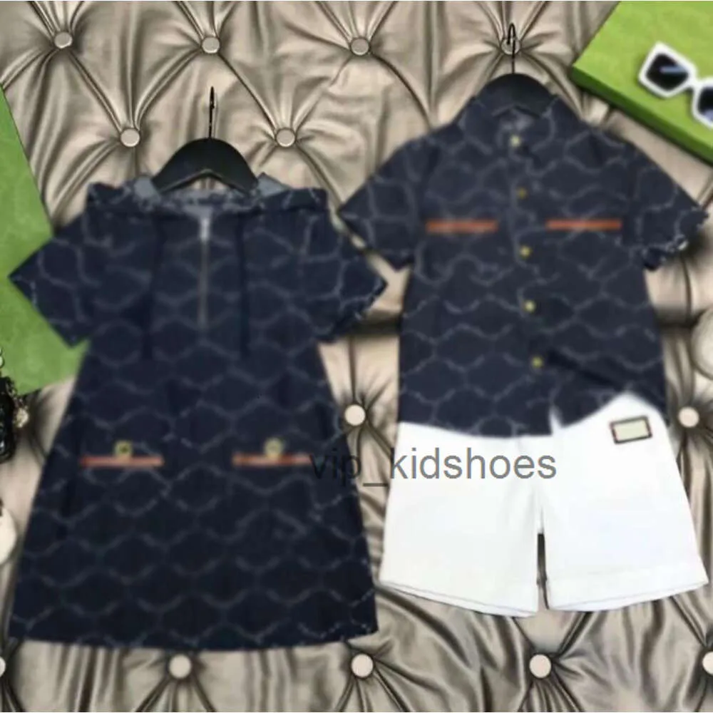 Baby kinderkleding ontwerper jongens geruite shirt sets meisjes geruite jurk met capuchon mode kleding past kinderen zomer pak met korte mouwen