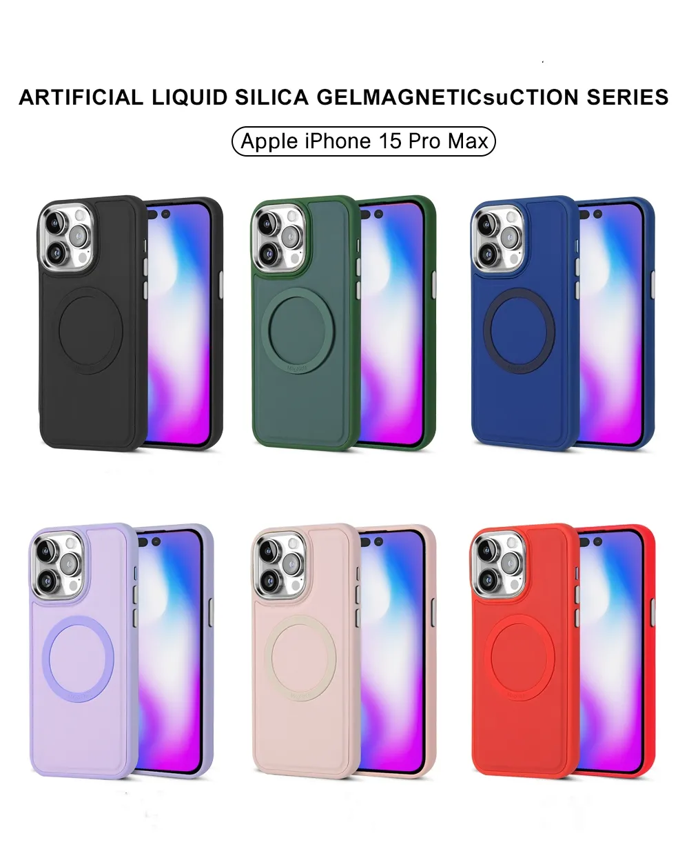 İPhone 15 için Klasik Liquid State Silikon Kılıfı 12 Pro Max/ iPhone 13 14 Pro Max Magsafe Kablosuz Şarj Şok geçirmez Elma için Anti-Uçur Karşıtı Kapak