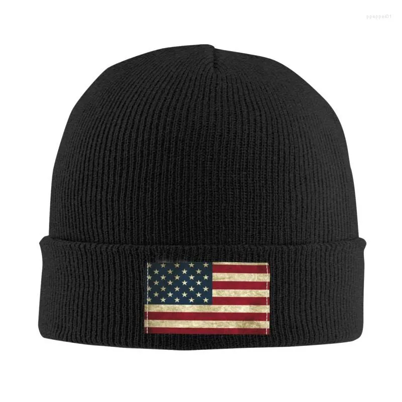 Basker vintage amerikansk flagga skallies mössor mössor Vinter varm stickad hatt kvinnor män cool vuxen usa stolta motorhuven hattar utomhus skidkap