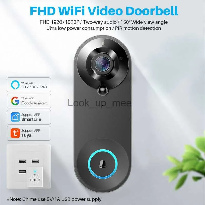  Cámara de timbre de video WiFi 1080P, funciona con